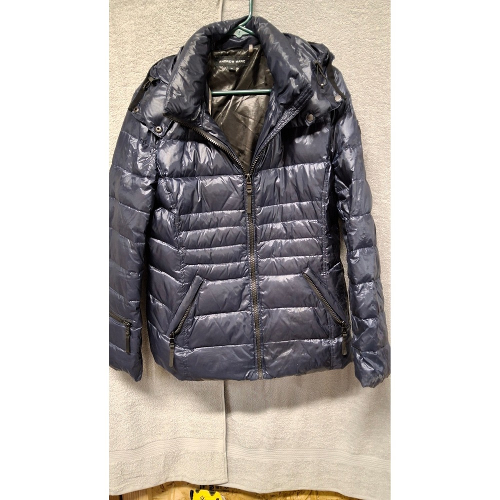 Andrew Marc Navy Blue Shiny Puffer Jacket 650 Fill Power 0F Warmth Factor XL
